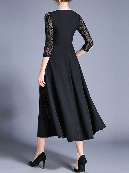 Floral Print Jewel Neck Cut Out Layered Lace Maxi Dresses