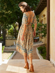 Floral Print Knotted High-low Hem Open Back Bohemian Dress