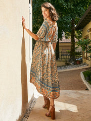 Floral Print Knotted High-low Hem Open Back Bohemian Dress