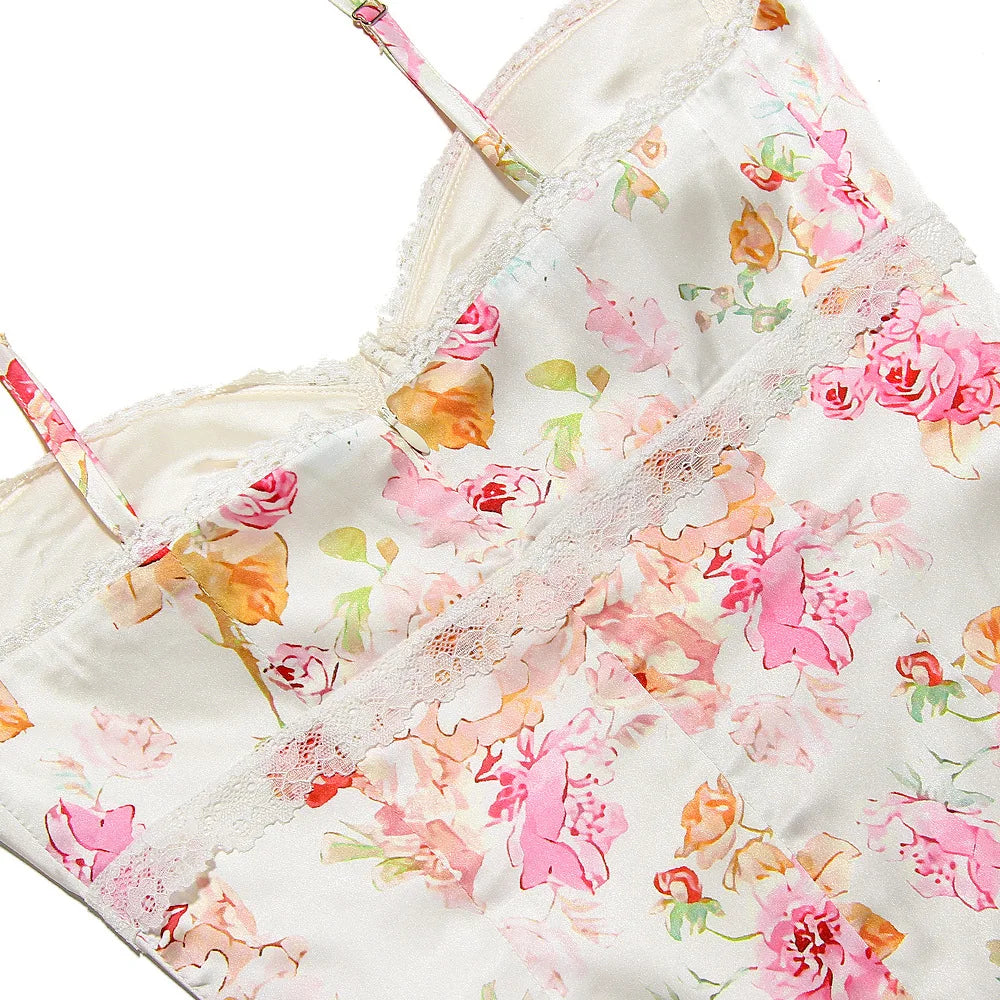 Floral Print Long Evening Dress Luxury Spaghetti Strap Party Dress
