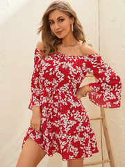 Floral Print Off The Shoulder Sleeves Mini Dress