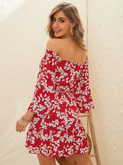 Floral Print Off The Shoulder Sleeves Mini Dress
