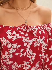 Floral Print Off The Shoulder Sleeves Mini Dress