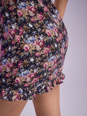 Floral Print Open Back Ruffle Hem Off Shoulder Dress
