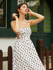 Floral Print Open Back Tie Spaghetti Strap Maxi Dress