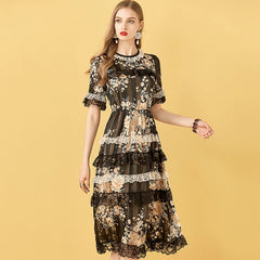 Floral Print Patchwork Elegant Chiffon Dresses