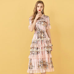 Floral Print Patchwork Elegant Chiffon Dresses