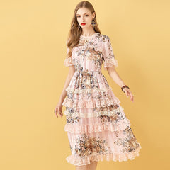 Floral Print Patchwork Elegant Chiffon Dresses