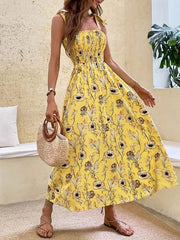Floral Print Polyester Lace Up Beach Dress