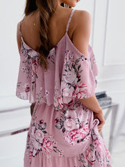 Floral Print Polyester Straps Neck Dress