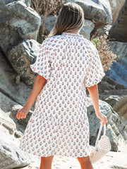Floral Print Puff Short Sleeve Street Wear Beach Shift Dress
