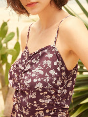 Floral Print Ruched Ruffle Strap Open Back Midi Dress