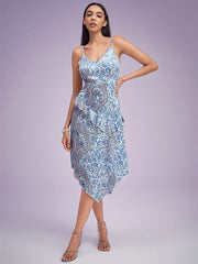 Floral Print Ruffle Open Back Hanky Slit Hem Dress