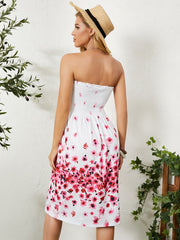 Floral Print Shirring Tube Top Sleeveless Mini Dress