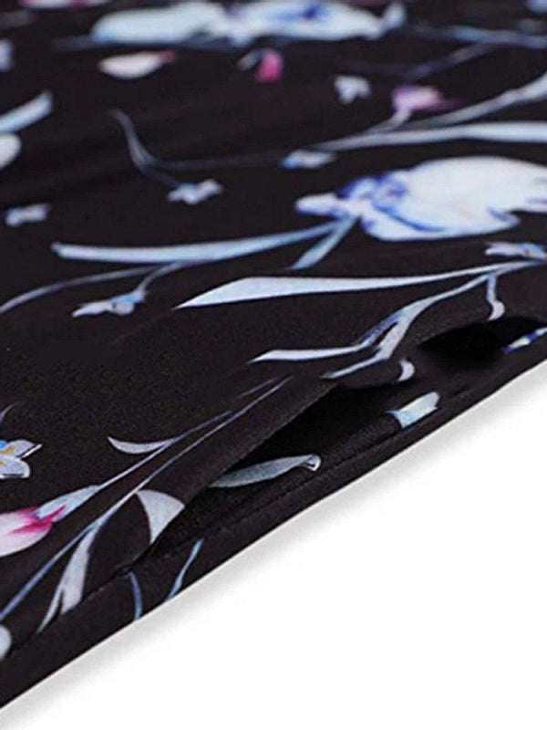 Floral Print Short Sleeve O-Neck Side Pockets Dress