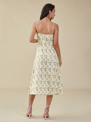 Floral Print Slit Backless Strap Midi Dress