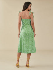 Floral Print Slit Knotted Strap Open Back Zipper Dress
