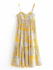 Floral Print Spaghetti Strap Beach Knee Length Dress