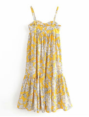 Floral Print Spaghetti Strap Beach Knee Length Dress