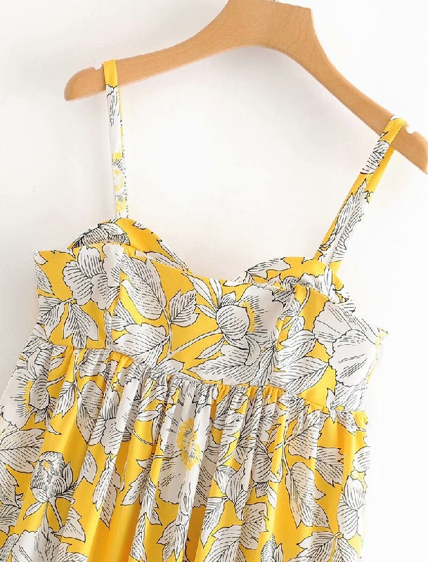 Floral Print Spaghetti Strap Beach Knee Length Dress