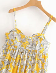 Floral Print Spaghetti Strap Beach Knee Length Dress