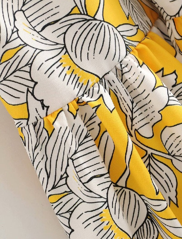 Floral Print Spaghetti Strap Beach Knee Length Dress