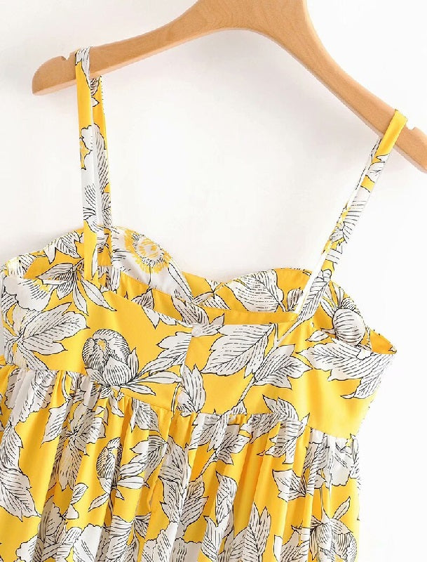 Floral Print Spaghetti Strap Beach Knee Length Dress