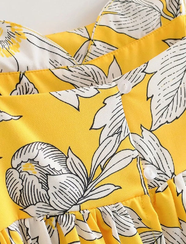 Floral Print Spaghetti Strap Beach Knee Length Dress