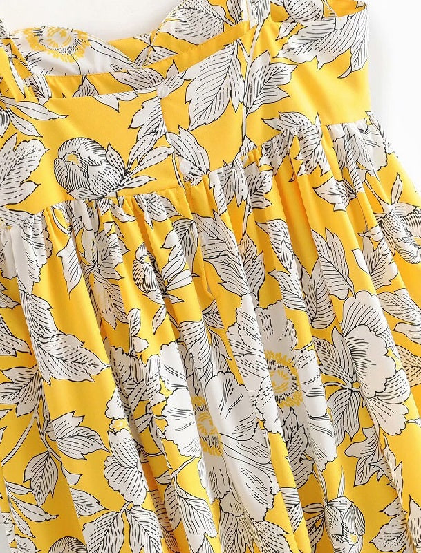Floral Print Spaghetti Strap Beach Knee Length Dress