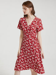 Floral Print Tie V-neck Short Sleeve Dress