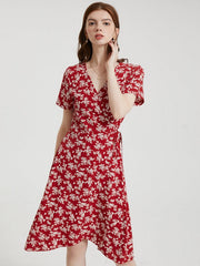 Floral Print Tie V-neck Short Sleeve Dress
