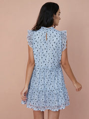 Floral Print Tiered Lace Ruffle Sleeve Midi Dress
