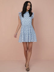 Floral Print Tiered Lace Ruffle Sleeve Midi Dress