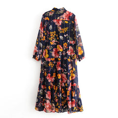 Floral Print Turn Down Collar Shirt Dress