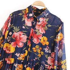 Floral Print Turn Down Collar Shirt Dress