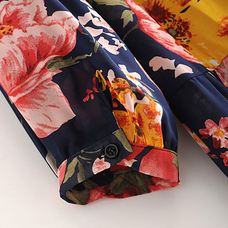 Floral Print Turn Down Collar Shirt Dress