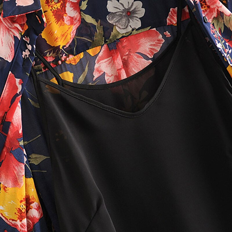 Floral Print Turn Down Collar Shirt Dress