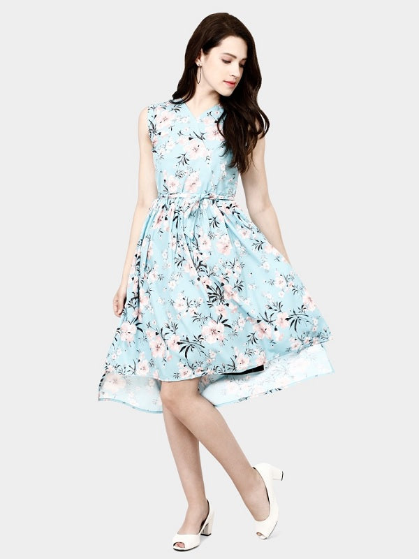 Floral Print V-Neck Casual Mini Dress