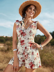 Floral Print V-Neck Sleeveless Polyester Dress