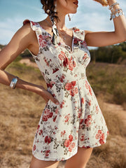 Floral Print V-Neck Sleeveless Polyester Dress