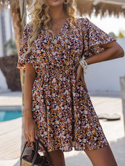Floral Print Wrap V-neck Short Sleeve Dress