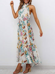 Floral Printed Jewel Neck Maxi Dress