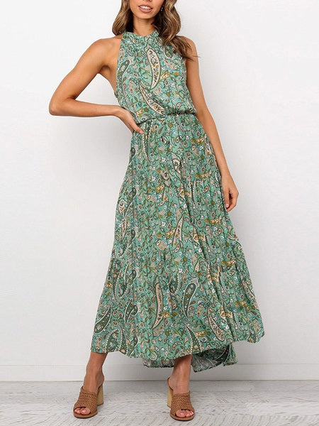 Floral Printed Jewel Neck Maxi Dress
