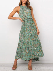 Floral Printed Jewel Neck Maxi Dress