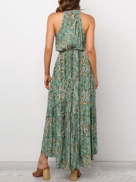 Floral Printed Jewel Neck Maxi Dress