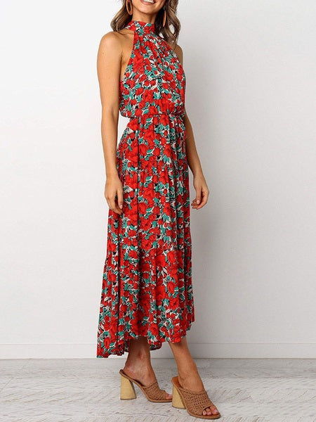 Floral Printed Jewel Neck Maxi Dress
