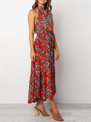 Floral Printed Jewel Neck Maxi Dress
