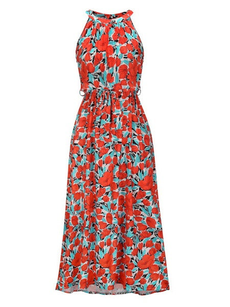 Floral Printed Jewel Neck Maxi Dress