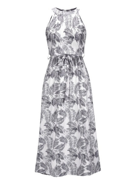 Floral Printed Jewel Neck Maxi Dress