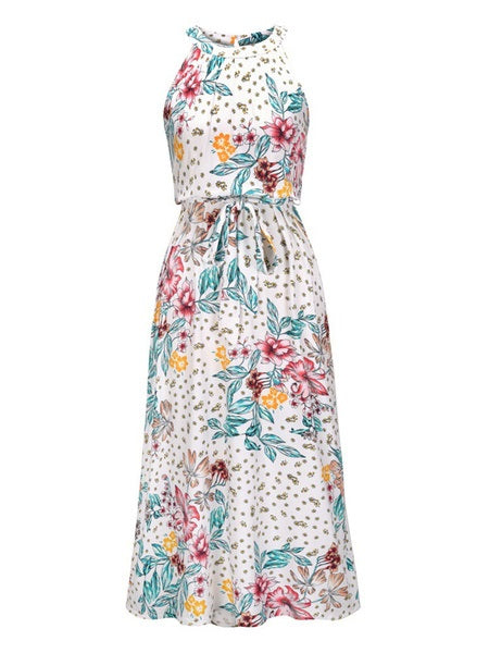 Floral Printed Jewel Neck Maxi Dress